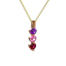 Ametist, pembe kuvars ve rodolit garnet 925 ayar rose altın kaplama gümüş kolye (40 cm altın rolo zincir)