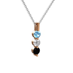 Trinity Taşlı Kolye - Akuamarin, swarovski ve siyah zirkon 14 ayar rose altın kolye (40 cm gümüş rolo zincir) #rgoown