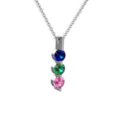 Lab safir, yeşil kuvars ve pembe kuvars 8 ayar beyaz altın kolye (40 cm beyaz altın rolo zincir)