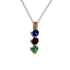 Trinity Taşlı Kolye - Lab safir, siyah zirkon ve yeşil kuvars 8 ayar rose altın kolye (40 cm beyaz altın rolo zincir) #rjzgmg