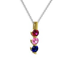 Trinity Taşlı Kolye - Rodolit garnet, pembe kuvars ve lab safir 8 ayar altın kolye (40 cm beyaz altın rolo zincir) #rnlfig