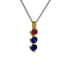 Kök yakut ve lab safir 925 ayar altın kaplama gümüş kolye (40 cm gümüş rolo zincir)