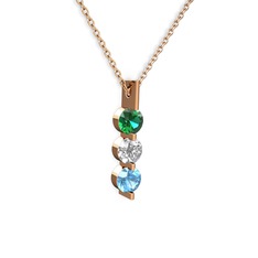 Trinity Taşlı Kolye - Yeşil kuvars, swarovski ve akuamarin 925 ayar rose altın kaplama gümüş kolye (40 cm rose altın rolo zincir) #rpjnd5