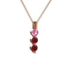 Trinity Taşlı Kolye - Pembe kuvars ve kök yakut 925 ayar rose altın kaplama gümüş kolye (40 cm rose altın rolo zincir) #rpl5za