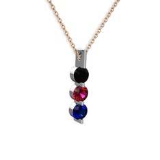 Trinity Taşlı Kolye - Siyah zirkon, rodolit garnet ve lab safir 14 ayar beyaz altın kolye (40 cm rose altın rolo zincir) #rq1tvd