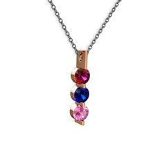 Rodolit garnet, lab safir ve pembe kuvars 925 ayar rose altın kaplama gümüş kolye (40 cm gümüş rolo zincir)