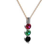 Trinity Taşlı Kolye - Rodolit garnet, yeşil kuvars ve siyah zirkon 14 ayar beyaz altın kolye (40 cm gümüş rolo zincir) #s2arby
