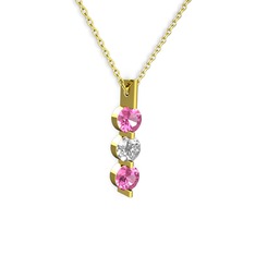 Pembe kuvars ve swarovski 925 ayar altın kaplama gümüş kolye (40 cm altın rolo zincir)
