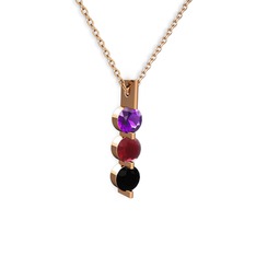 Trinity Taşlı Kolye - Ametist, kök yakut ve siyah zirkon 925 ayar rose altın kaplama gümüş kolye (40 cm gümüş rolo zincir) #s387x2