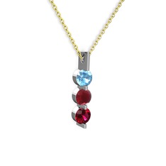 Akuamarin, kök yakut ve rodolit garnet 8 ayar beyaz altın kolye (40 cm gümüş rolo zincir)