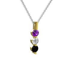 Trinity Taşlı Kolye - Ametist, swarovski ve siyah zirkon 14 ayar altın kolye (40 cm beyaz altın rolo zincir) #skqra6