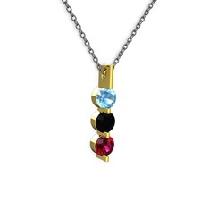 Trinity Taşlı Kolye - Akuamarin, siyah zirkon ve rodolit garnet 8 ayar altın kolye (40 cm gümüş rolo zincir) #sl2xfl