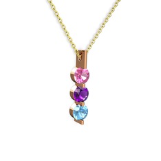 Trinity Taşlı Kolye - Pembe kuvars, ametist ve akuamarin 14 ayar rose altın kolye (40 cm altın rolo zincir) #ss1soa