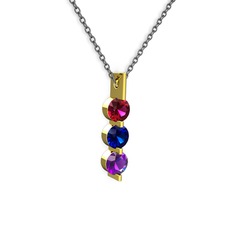 Trinity Taşlı Kolye - Rodolit garnet, lab safir ve ametist 14 ayar altın kolye (40 cm gümüş rolo zincir) #st3u21