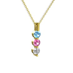 Trinity Taşlı Kolye - Akuamarin, pembe kuvars ve swarovski 8 ayar altın kolye (40 cm gümüş rolo zincir) #st7gzs