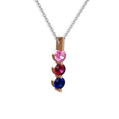 Trinity Taşlı Kolye - Pembe kuvars, rodolit garnet ve lab safir 8 ayar rose altın kolye (40 cm beyaz altın rolo zincir) #t453km