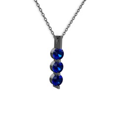 Trinity Taşlı Kolye - Lab safir 925 ayar siyah rodyum kaplama gümüş kolye (40 cm gümüş rolo zincir) #t5wssx