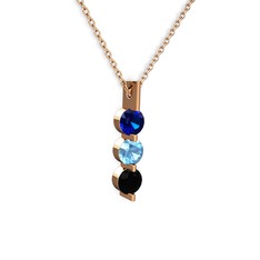 Trinity Taşlı Kolye - Lab safir, akuamarin ve siyah zirkon 925 ayar rose altın kaplama gümüş kolye (40 cm rose altın rolo zincir) #tjkgh9