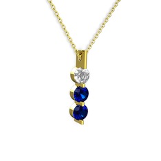 Trinity Taşlı Kolye - Swarovski ve lab safir 925 ayar altın kaplama gümüş kolye (40 cm altın rolo zincir) #to6hsj