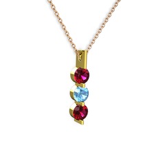 Trinity Taşlı Kolye - Rodolit garnet ve akuamarin 14 ayar altın kolye (40 cm rose altın rolo zincir) #tqpn2s