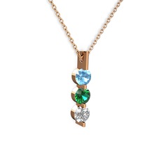 Trinity Taşlı Kolye - Akuamarin, yeşil kuvars ve swarovski 925 ayar rose altın kaplama gümüş kolye (40 cm gümüş rolo zincir) #tu67ge
