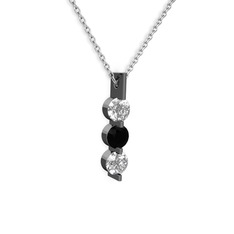 Swarovski ve siyah zirkon 925 ayar siyah rodyum kaplama gümüş kolye (40 cm gümüş rolo zincir)