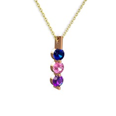 Trinity Taşlı Kolye - Lab safir, pembe kuvars ve ametist 14 ayar rose altın kolye (40 cm altın rolo zincir) #ucebt8