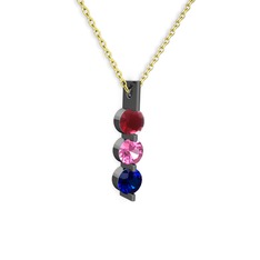 Trinity Taşlı Kolye - Kök yakut, pembe kuvars ve lab safir 925 ayar siyah rodyum kaplama gümüş kolye (40 cm altın rolo zincir) #ufi5px