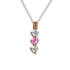 Swarovski ve pembe kuvars 8 ayar rose altın kolye (40 cm beyaz altın rolo zincir)