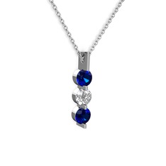 Trinity Taşlı Kolye - Lab safir ve swarovski 925 ayar gümüş kolye (40 cm gümüş rolo zincir) #ul7cfu