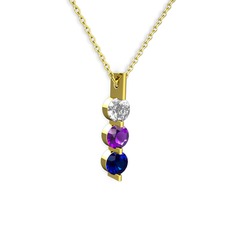 Trinity Taşlı Kolye - Swarovski, ametist ve lab safir 14 ayar altın kolye (40 cm gümüş rolo zincir) #upa39d