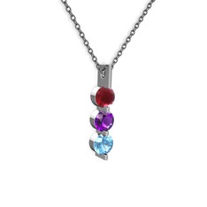Trinity Taşlı Kolye - Kök yakut, ametist ve akuamarin 14 ayar beyaz altın kolye (40 cm gümüş rolo zincir) #uq61hy