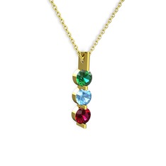 Trinity Taşlı Kolye - Yeşil kuvars, akuamarin ve rodolit garnet 8 ayar altın kolye (40 cm altın rolo zincir) #uregn5