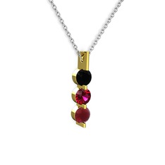 Trinity Taşlı Kolye - Siyah zirkon, rodolit garnet ve kök yakut 14 ayar altın kolye (40 cm gümüş rolo zincir) #usu05h