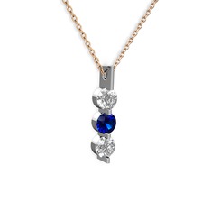 Trinity Taşlı Kolye - Swarovski ve lab safir 14 ayar beyaz altın kolye (40 cm gümüş rolo zincir) #utsb5c