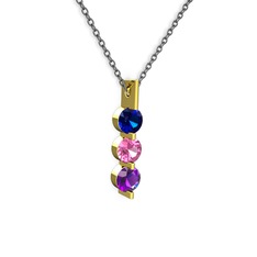 Trinity Taşlı Kolye - Lab safir, pembe kuvars ve ametist 14 ayar altın kolye (40 cm gümüş rolo zincir) #uwugvz