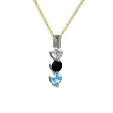 Swarovski, siyah zirkon ve akuamarin 925 ayar gümüş kolye (40 cm gümüş rolo zincir)