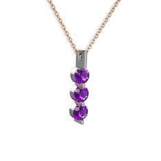 Trinity Taşlı Kolye - Ametist 14 ayar beyaz altın kolye (40 cm rose altın rolo zincir) #uzkbet