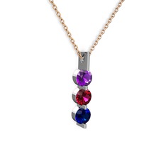 Trinity Taşlı Kolye - Ametist, rodolit garnet ve lab safir 14 ayar beyaz altın kolye (40 cm rose altın rolo zincir) #v0e64o