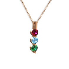 Trinity Taşlı Kolye - Rodolit garnet, akuamarin ve yeşil kuvars 925 ayar rose altın kaplama gümüş kolye (40 cm rose altın rolo zincir) #v6b25q