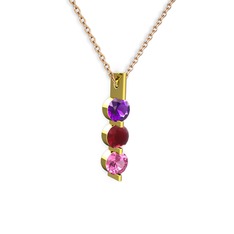 Trinity Taşlı Kolye - Ametist, kök yakut ve pembe kuvars 14 ayar altın kolye (40 cm rose altın rolo zincir) #v8fy0e