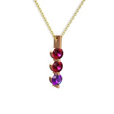 Trinity Taşlı Kolye - Rodolit garnet ve ametist 8 ayar rose altın kolye (40 cm altın rolo zincir) #vc4bvh
