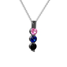 Trinity Taşlı Kolye - Pembe kuvars, lab safir ve siyah zirkon 925 ayar siyah rodyum kaplama gümüş kolye (40 cm gümüş rolo zincir) #vckq0g