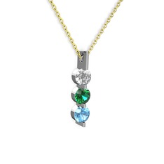 Trinity Taşlı Kolye - Swarovski, yeşil kuvars ve akuamarin 925 ayar gümüş kolye (40 cm gümüş rolo zincir) #vdm3f9