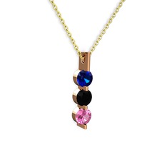 Lab safir, siyah zirkon ve pembe kuvars 925 ayar rose altın kaplama gümüş kolye (40 cm altın rolo zincir)