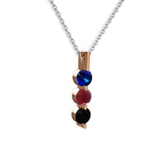 Lab safir, kök yakut ve siyah zirkon 14 ayar rose altın kolye (40 cm beyaz altın rolo zincir)
