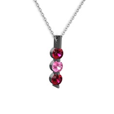 Rodolit garnet ve pembe kuvars 925 ayar siyah rodyum kaplama gümüş kolye (40 cm beyaz altın rolo zincir)
