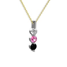 Swarovski, pembe kuvars ve siyah zirkon 8 ayar beyaz altın kolye (40 cm altın rolo zincir)