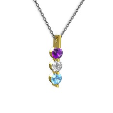 Trinity Taşlı Kolye - Ametist, swarovski ve akuamarin 8 ayar altın kolye (40 cm gümüş rolo zincir) #vlwlpl
