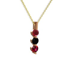 Kök yakut, siyah zirkon ve rodolit garnet 925 ayar rose altın kaplama gümüş kolye (40 cm altın rolo zincir)